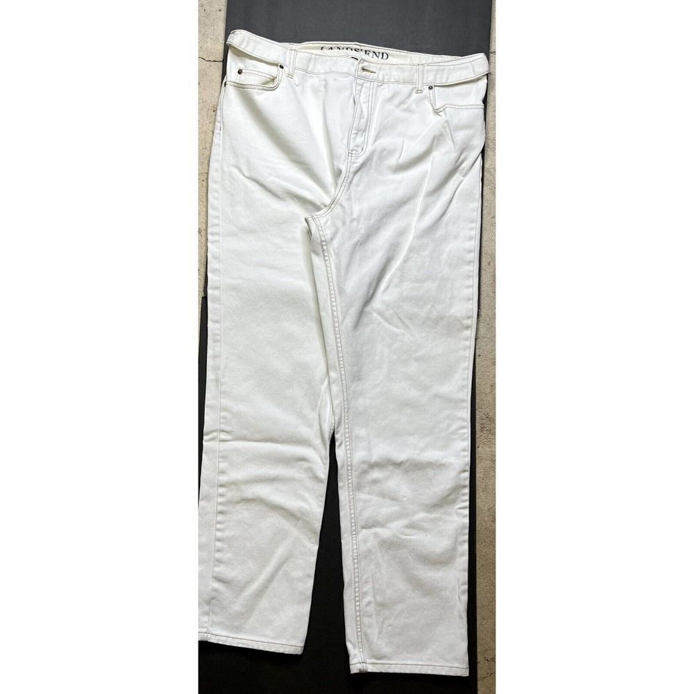 Lands End White Denim High Rise Elastic Adjustable Waist Button Jeans Size 18